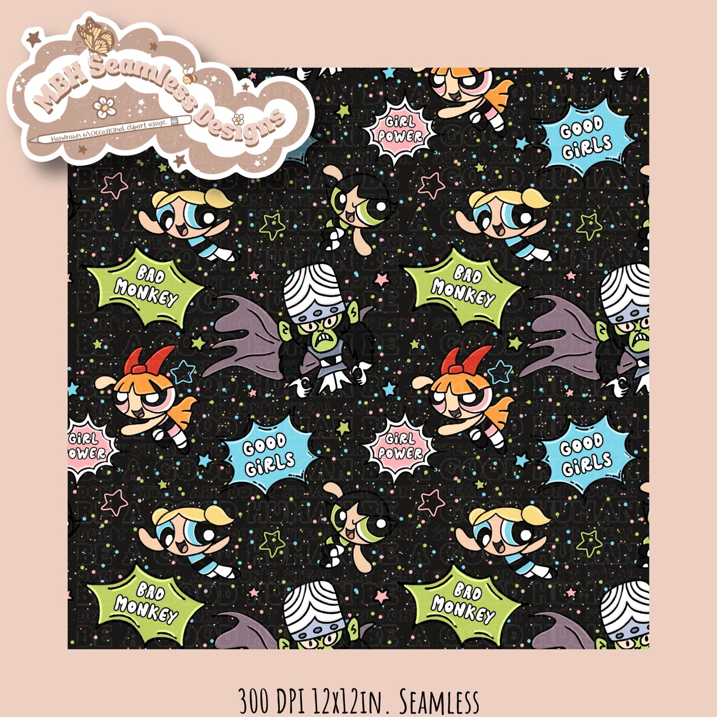 Good Girls Bad Monkey PPG Seamless Pattern MULTIPLE COLORWAYS