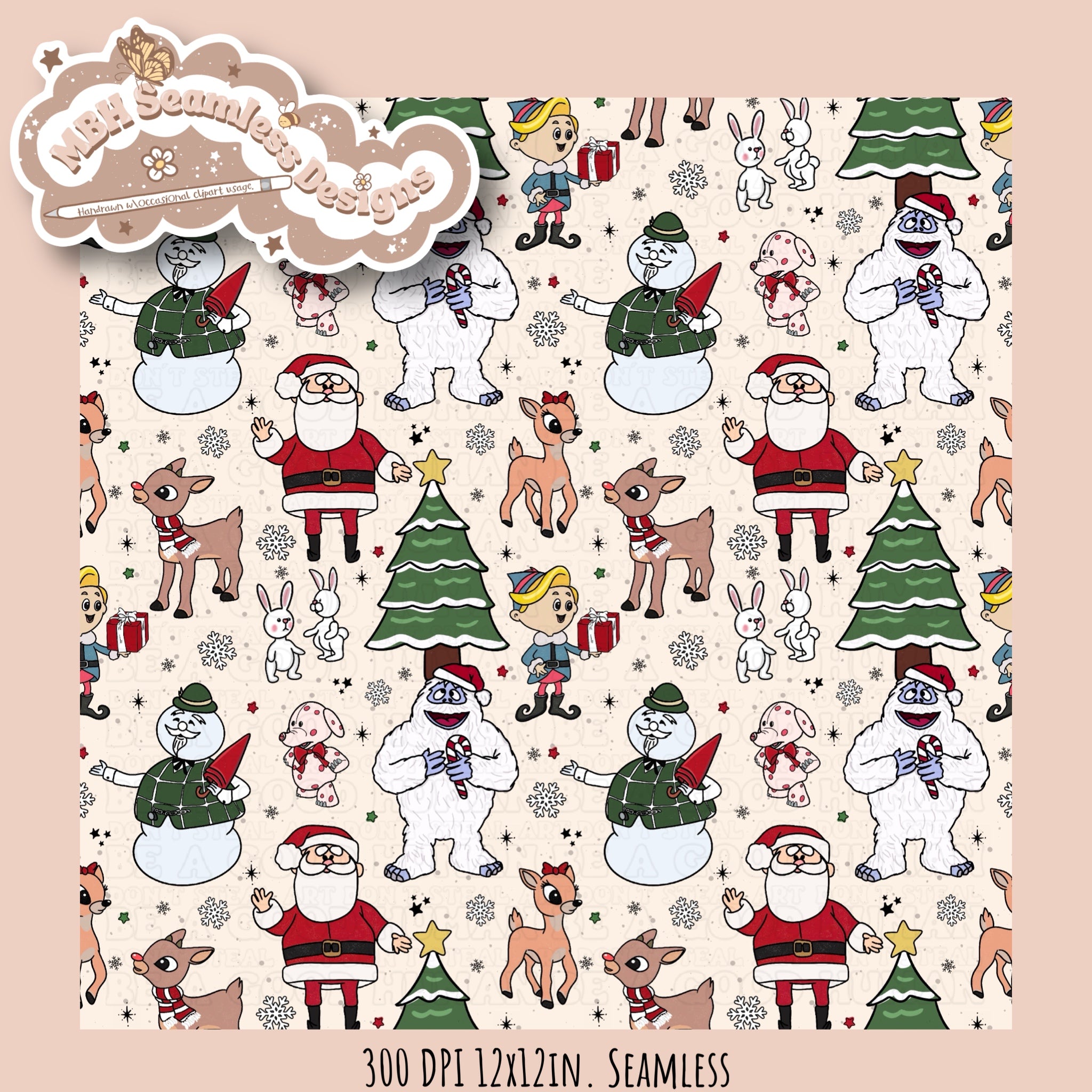 Rudolph and Friends Seamless // PNG • MULTIPLE COLORWAYS – MBH Seamless ...