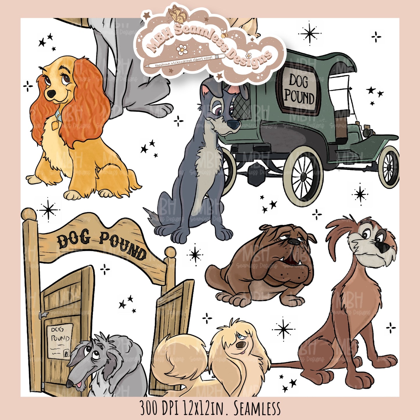 L&T Dog Pound Seamless Pattern // PNG // Multiple Colorway Options