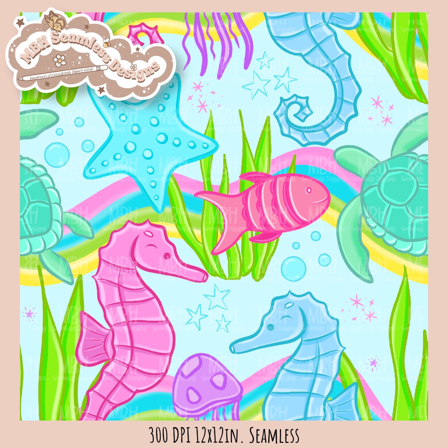 Vibrant Under the Sea Seamless Pattern MULTIPLE COLORWAYS