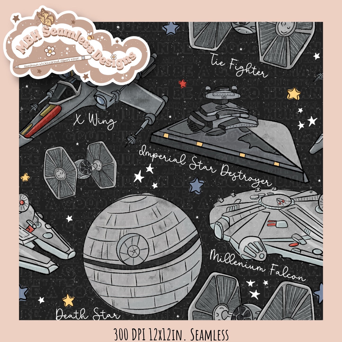 Star Wars Ships Seamless Pattern & PNG MULTIPLE COLORWAYS