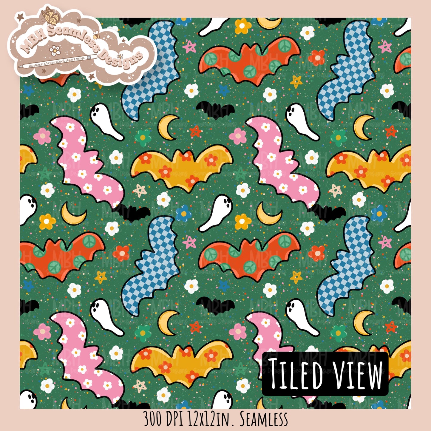 Groovy Bats Seamless Pattern // Assorted Colorway Options