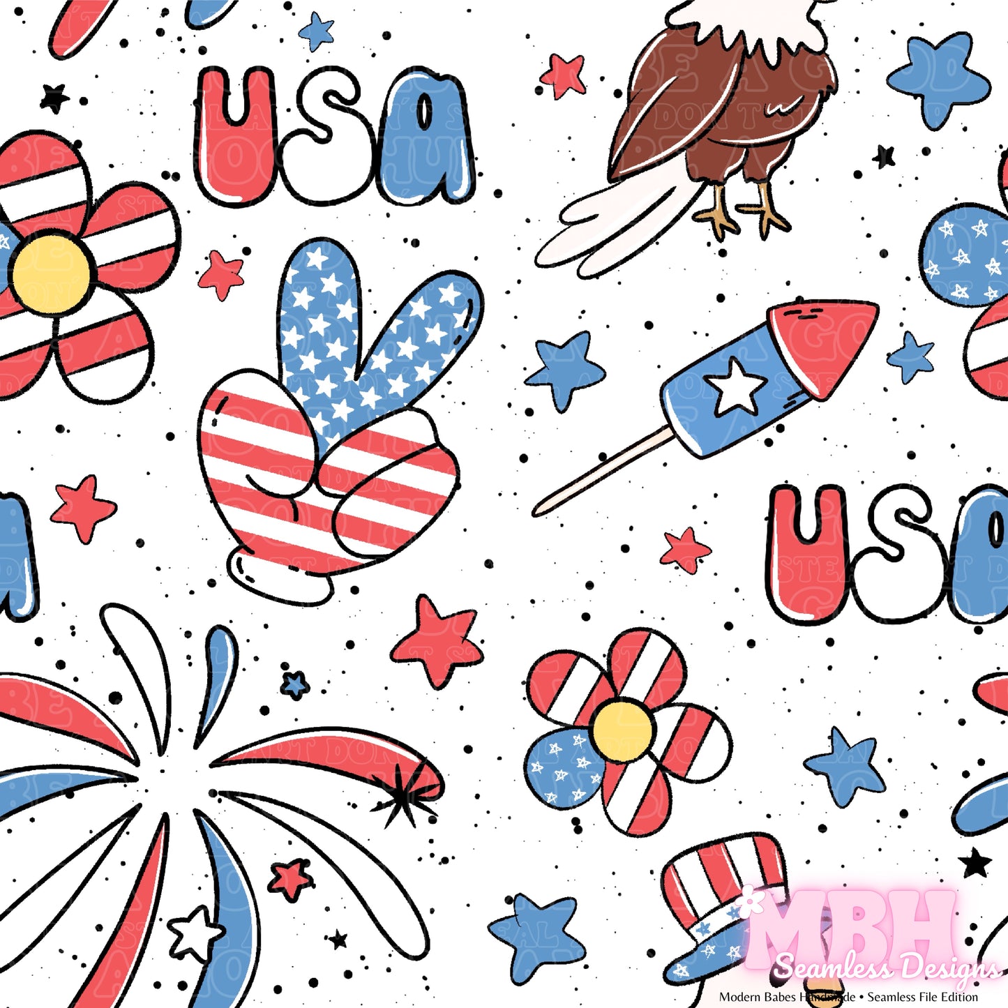 Patriotic USA Seamless Pattern MULTIPLE COLORWAYS