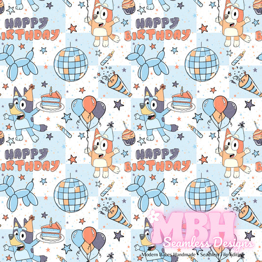 Heeler Disco Birthday CHECKERED Seamless Pattern