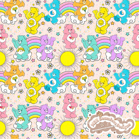 Starry Daisy Care Bears Seamless Pattern & PNG MULTIPLE COLORWAYS