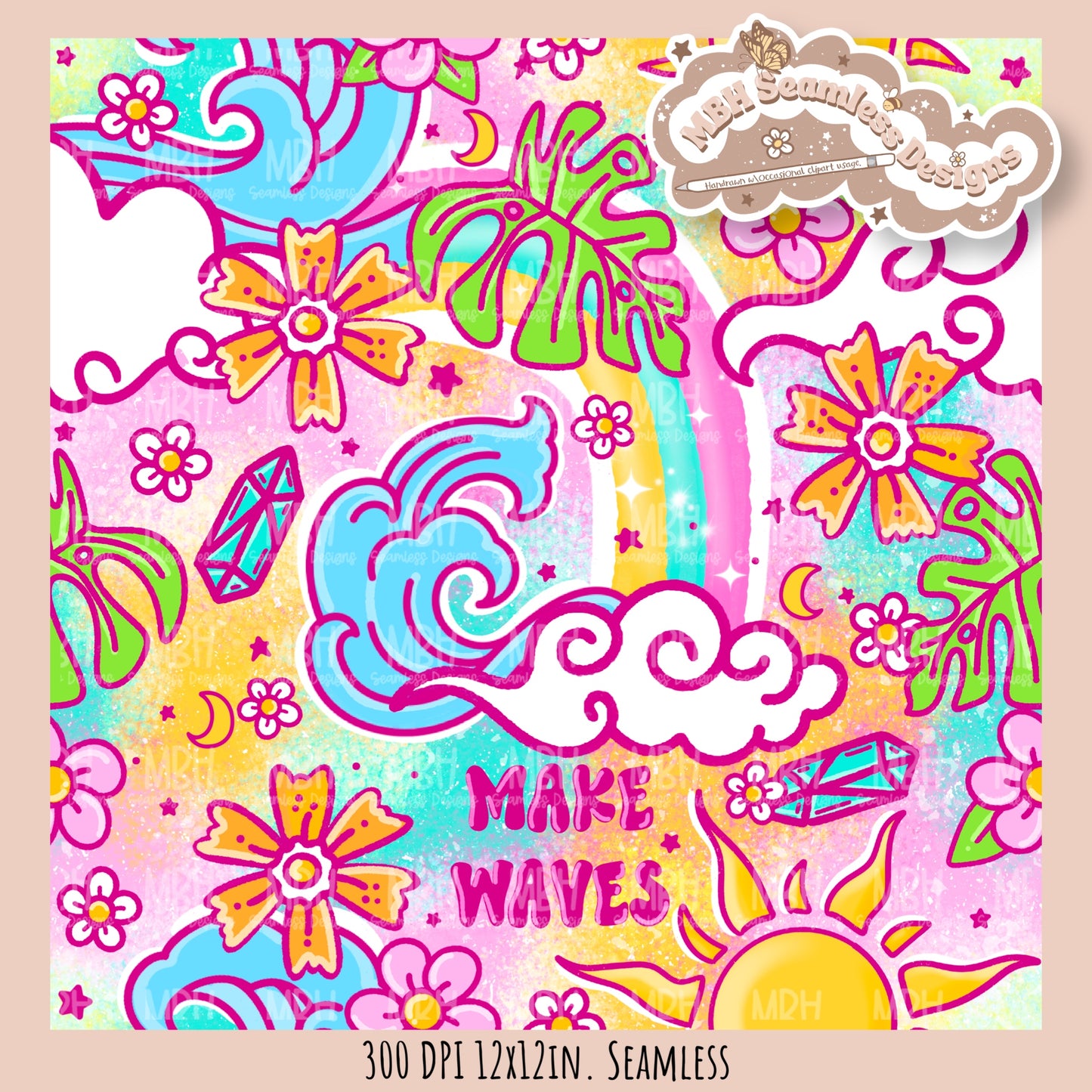 Make Waves Seamless Pattern • Multiple Colorways • PNG