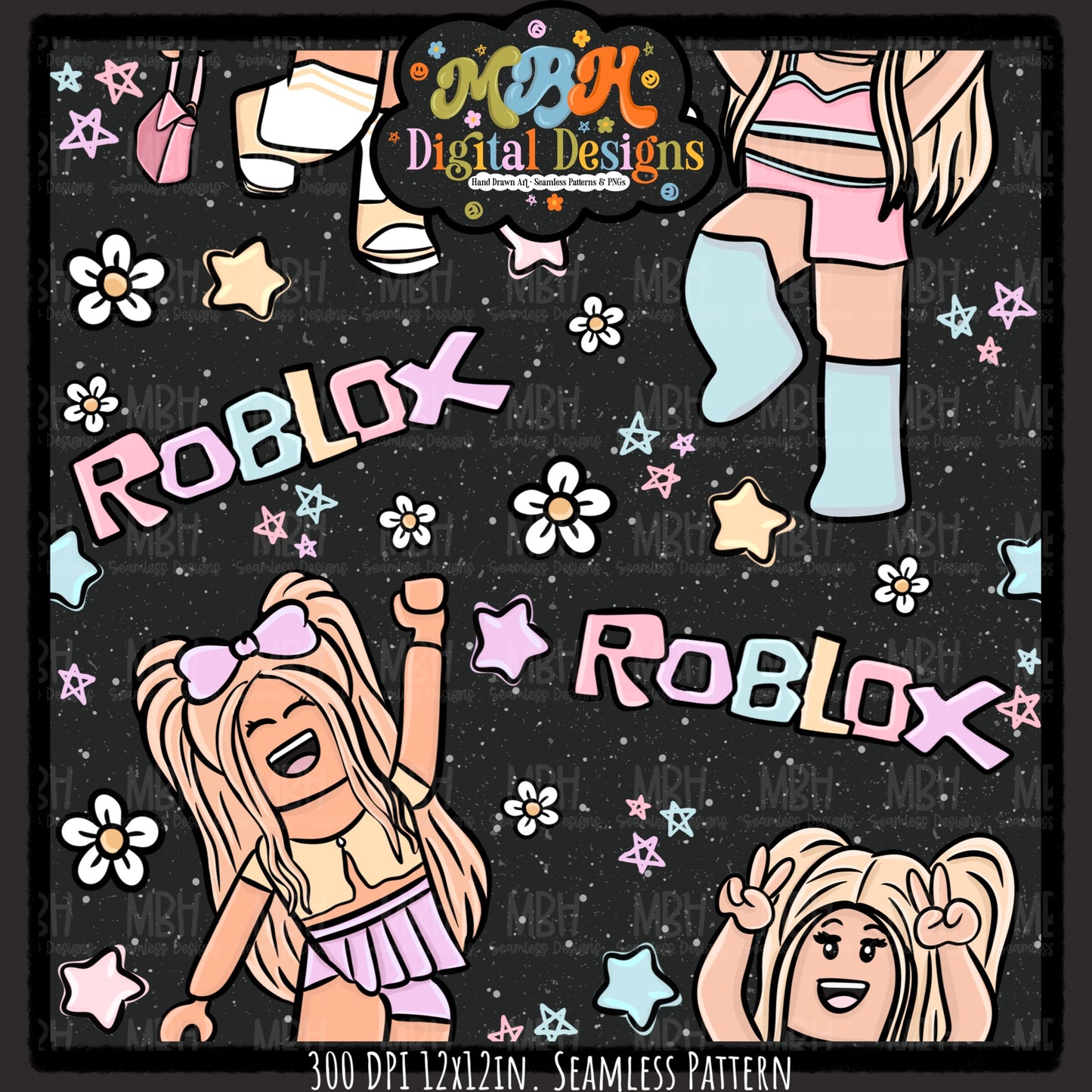 Girly Roblox Seamless Pattern MULTIPLE COLORWAYS