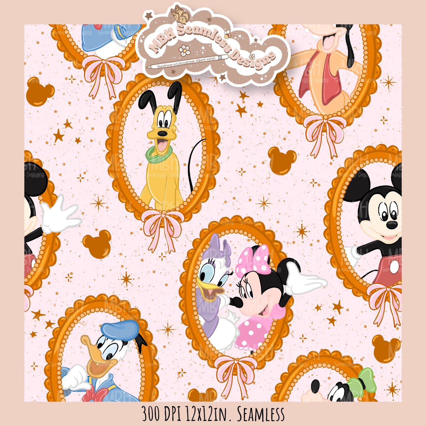 Coquette Framed Mouse and Friends Seamless Pattern • PNG • Assorted Colorway Options