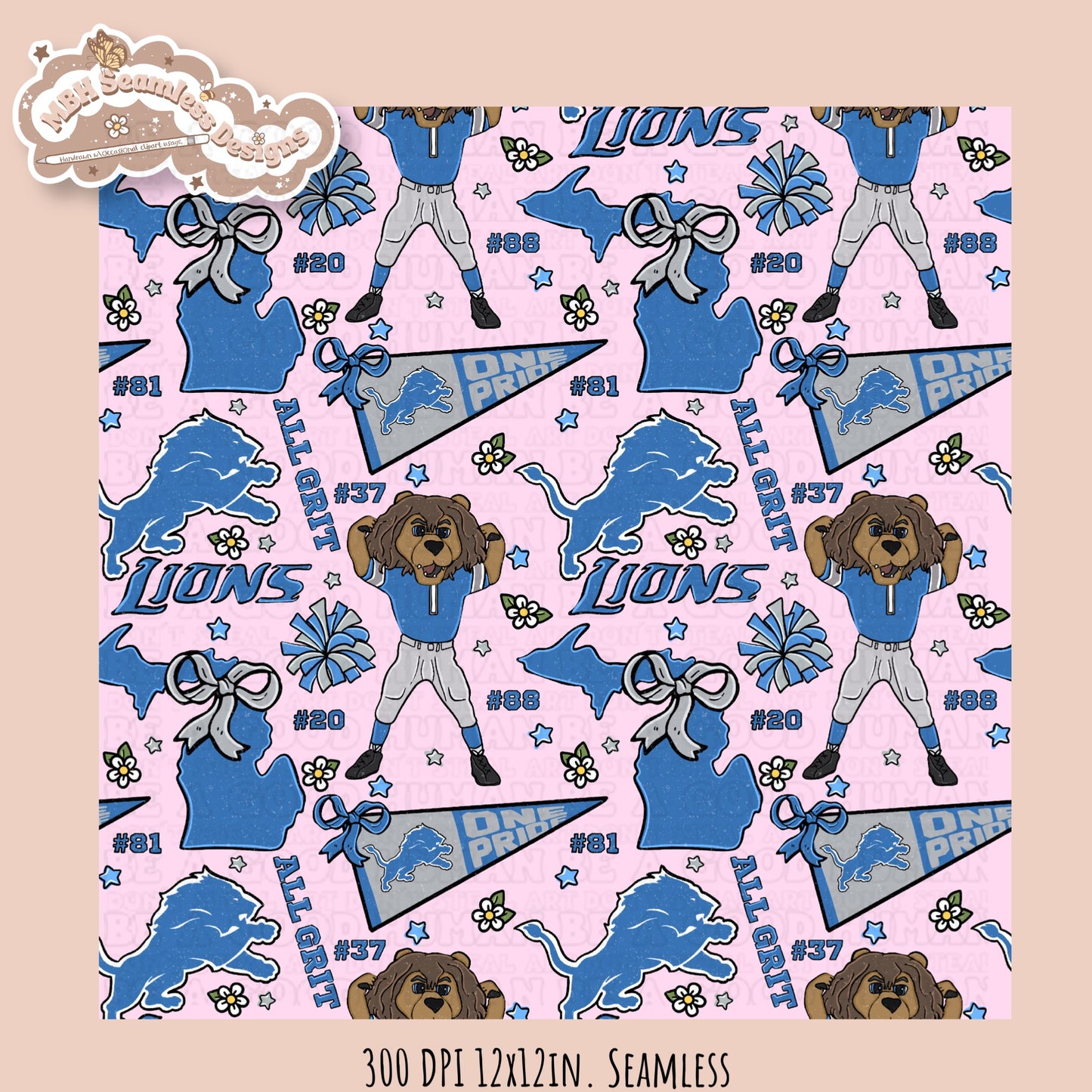 Lions x Daisies Football Seamless Pattern // Assorted Colorways