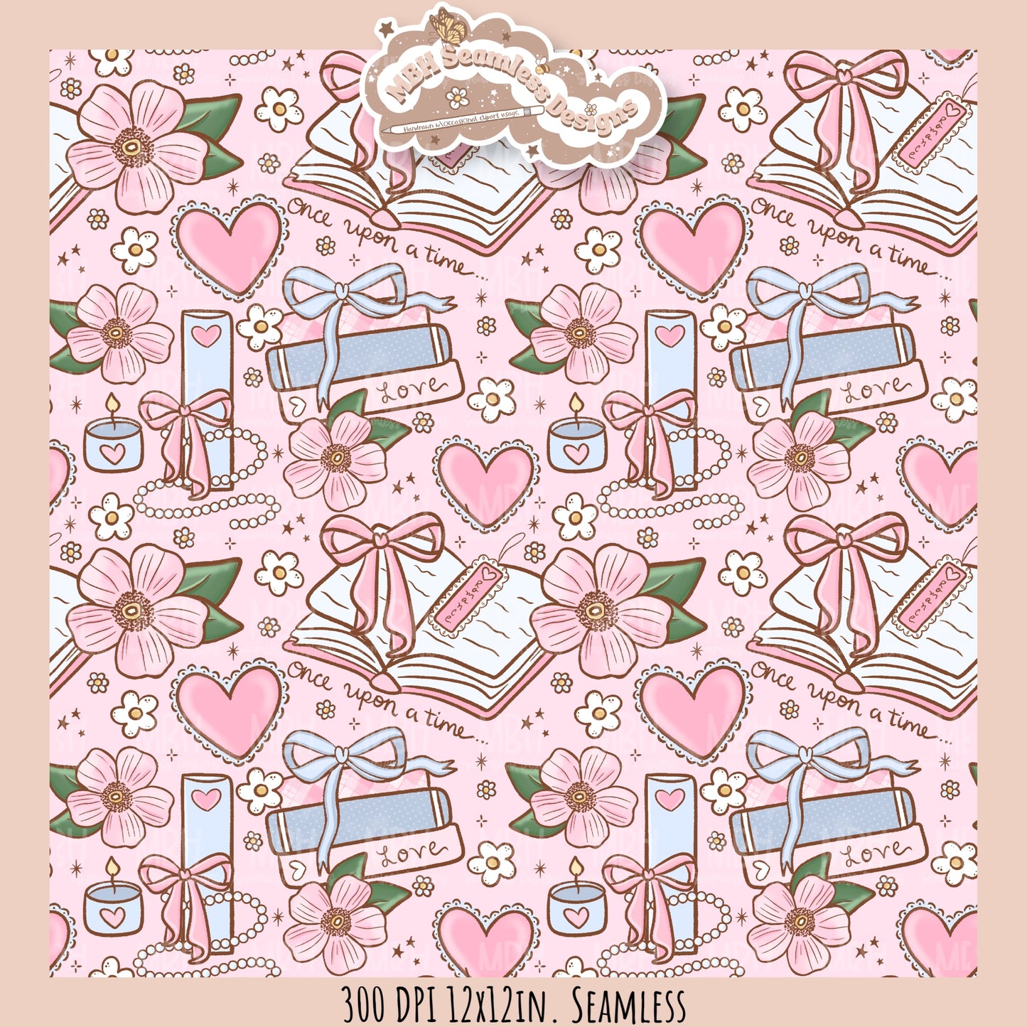 Coquette Romance Books Seamless Pattern // Assorted Colorways