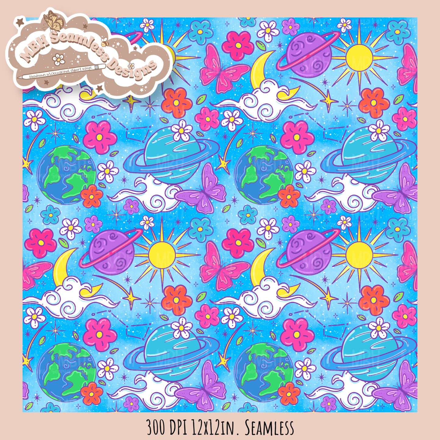 Bright Galaxy Floral Seamless Pattern Multiple Colorways