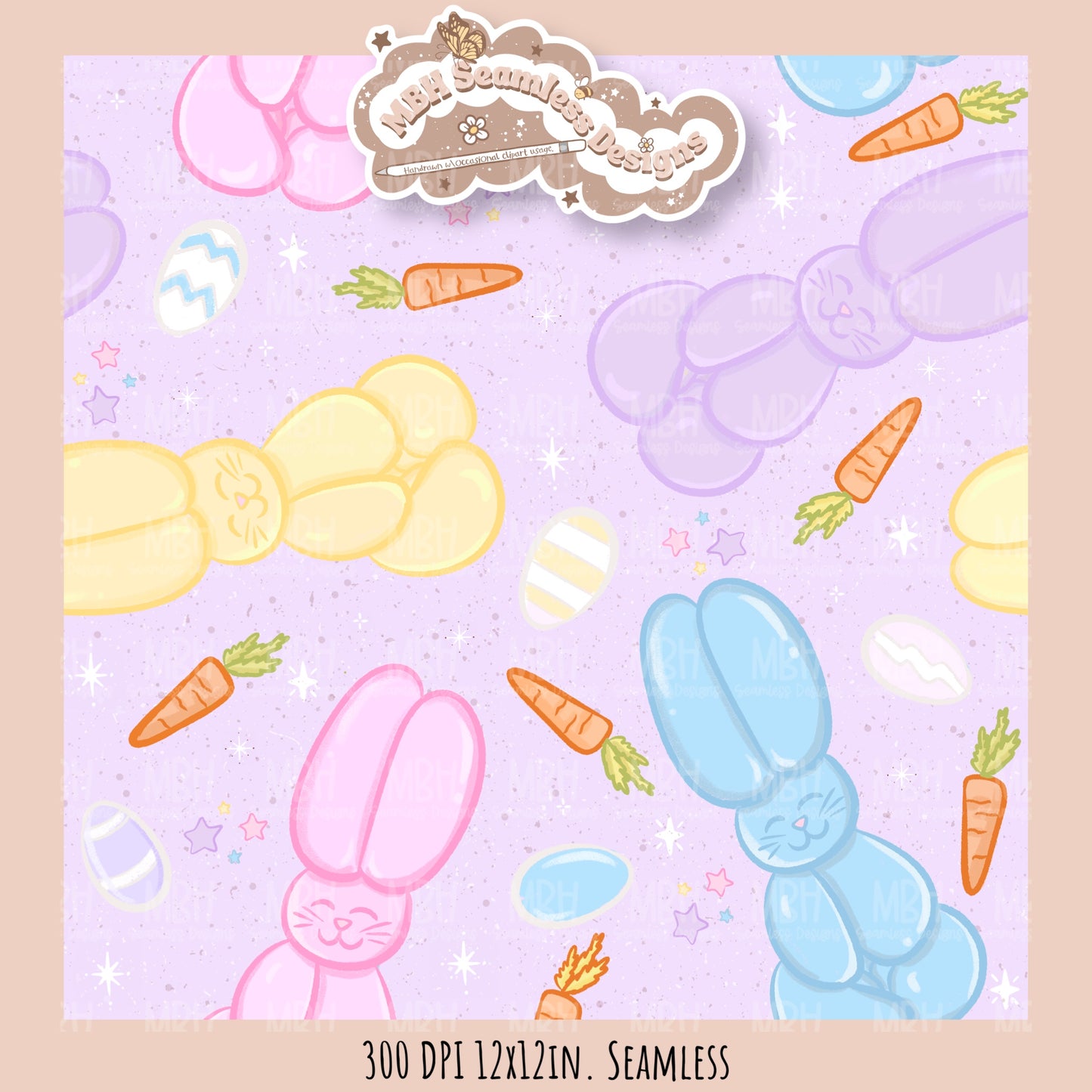 Balloon Bunnies Seamless Pattern // PNG // Multiple Colorway Options