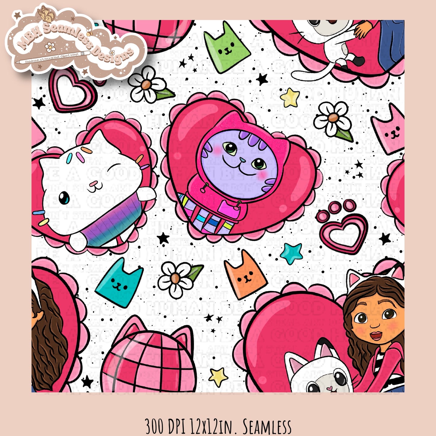 Gabby Valentine Hearts Seamless Pattern & PNG  MULTIPLE COLORWAY/BACKGROUND OPTIONS