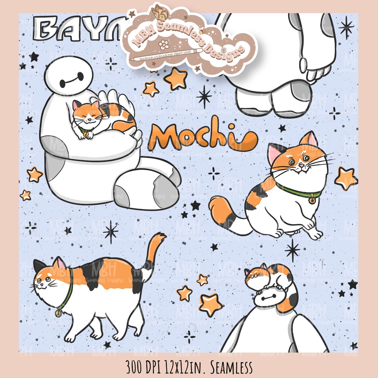 Starry Baymax Mochi Seamless Pattern // PNG // Multiple Colorway Options