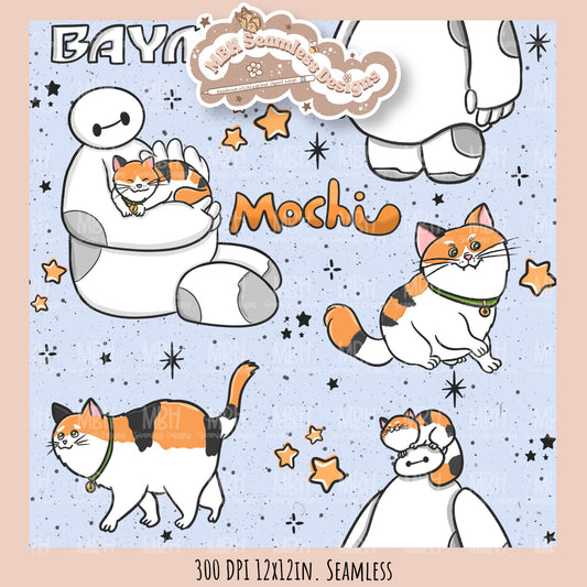 Starry Baymax Mochi Seamless Pattern // PNG // Multiple Colorway Options