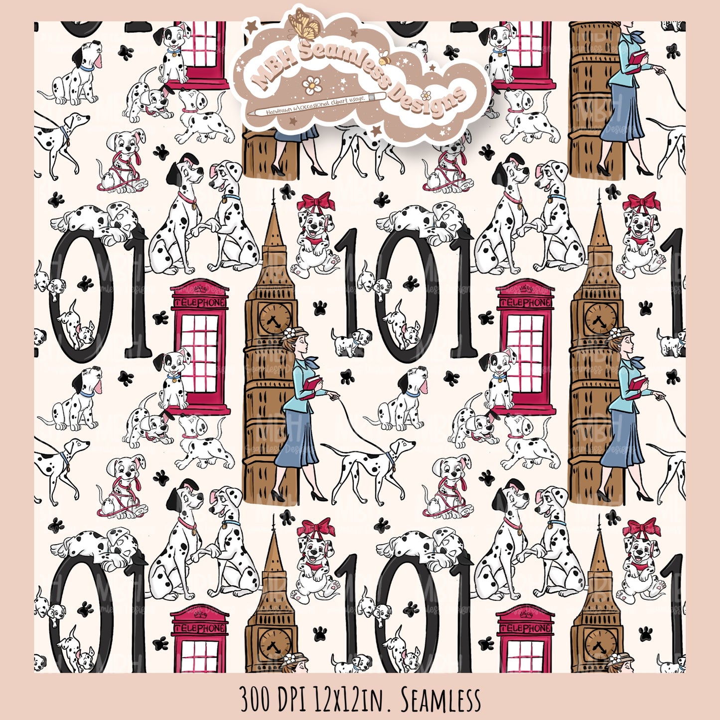 London Dalmations Seamless Pattern // Multiple Colorway Options