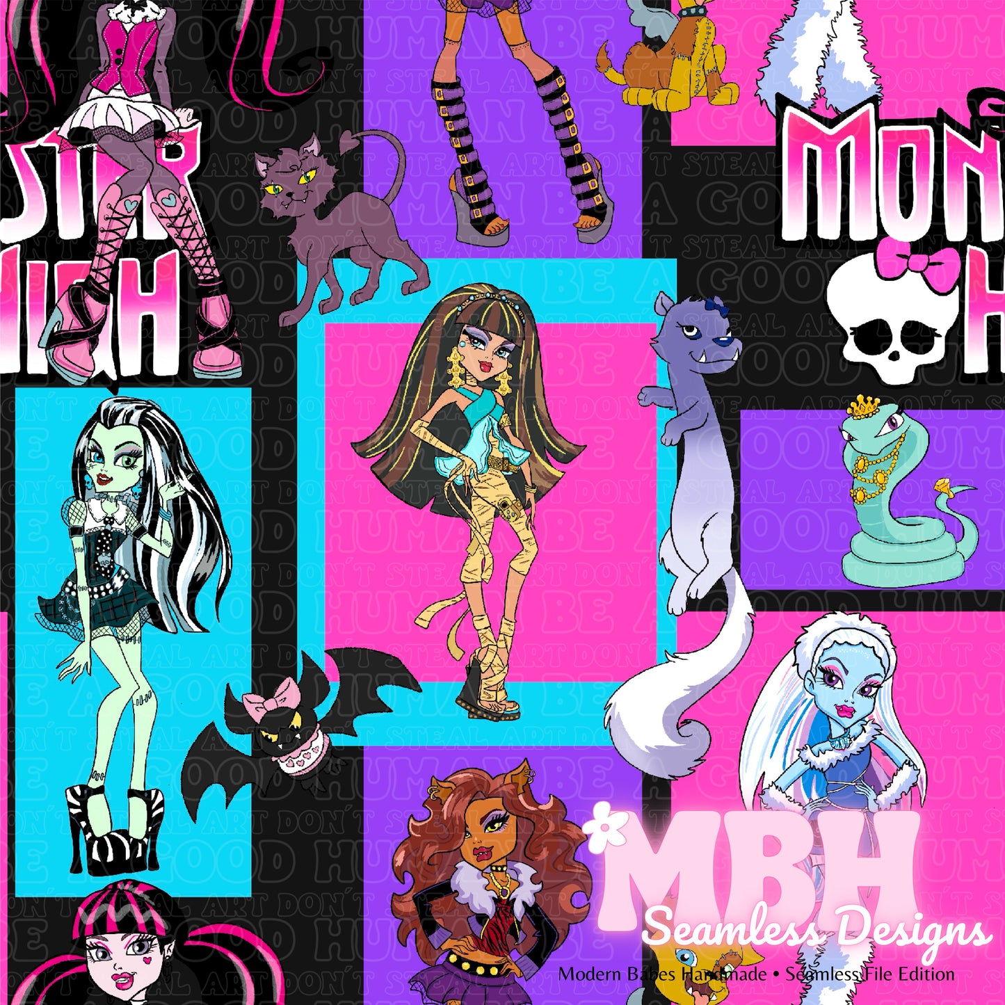 Monster High Colorblock Seamless Pattern MULTIPLE COLORWAYS