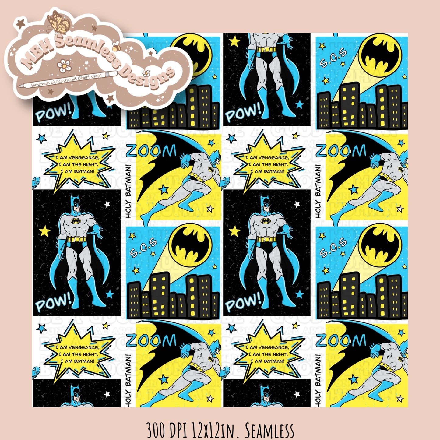 Batman Comic Seamless MULTIPLE COLORWAYS