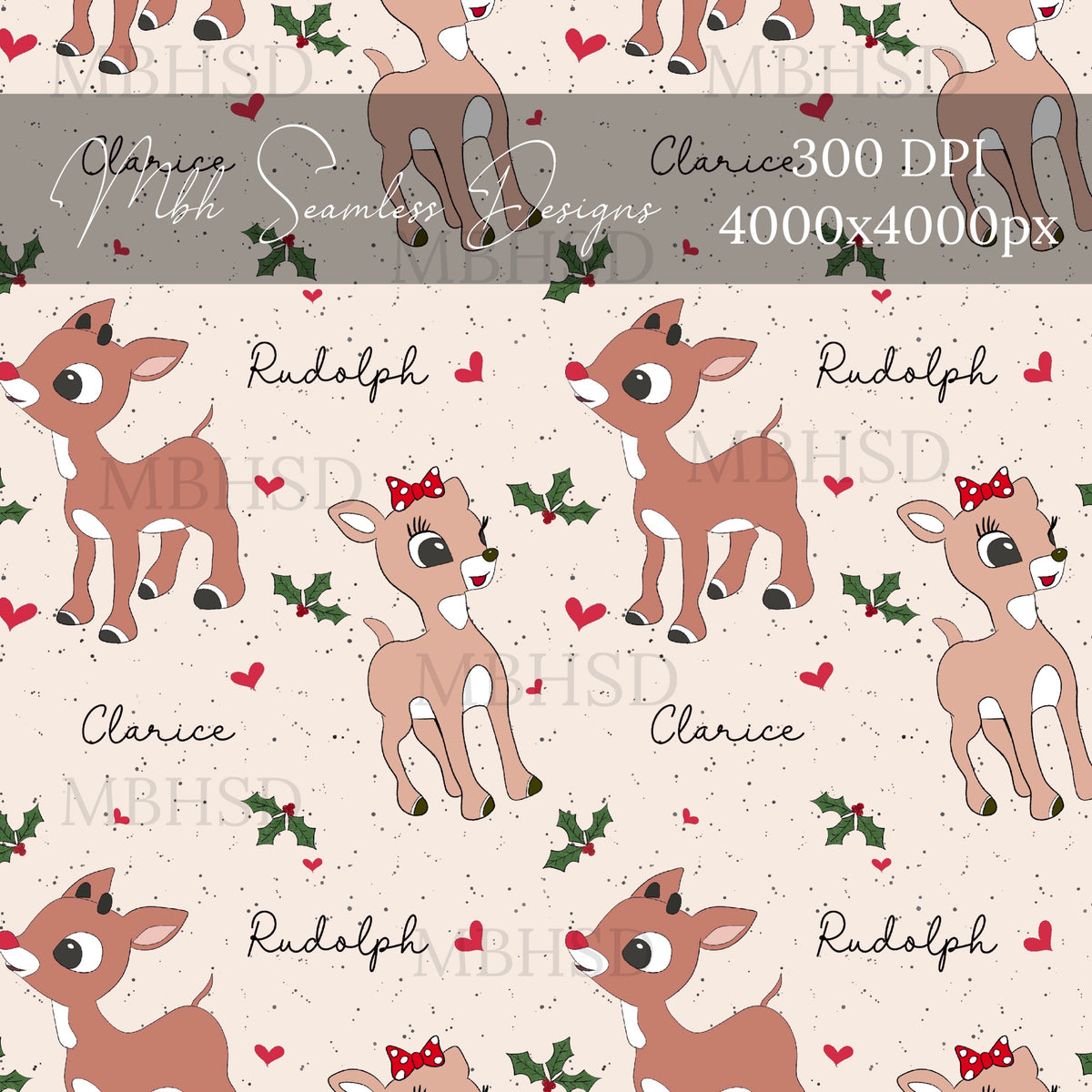 Clarice Rudolph Vector Rudolph Clarice Seamless Pattern – MBH Seamless Designs