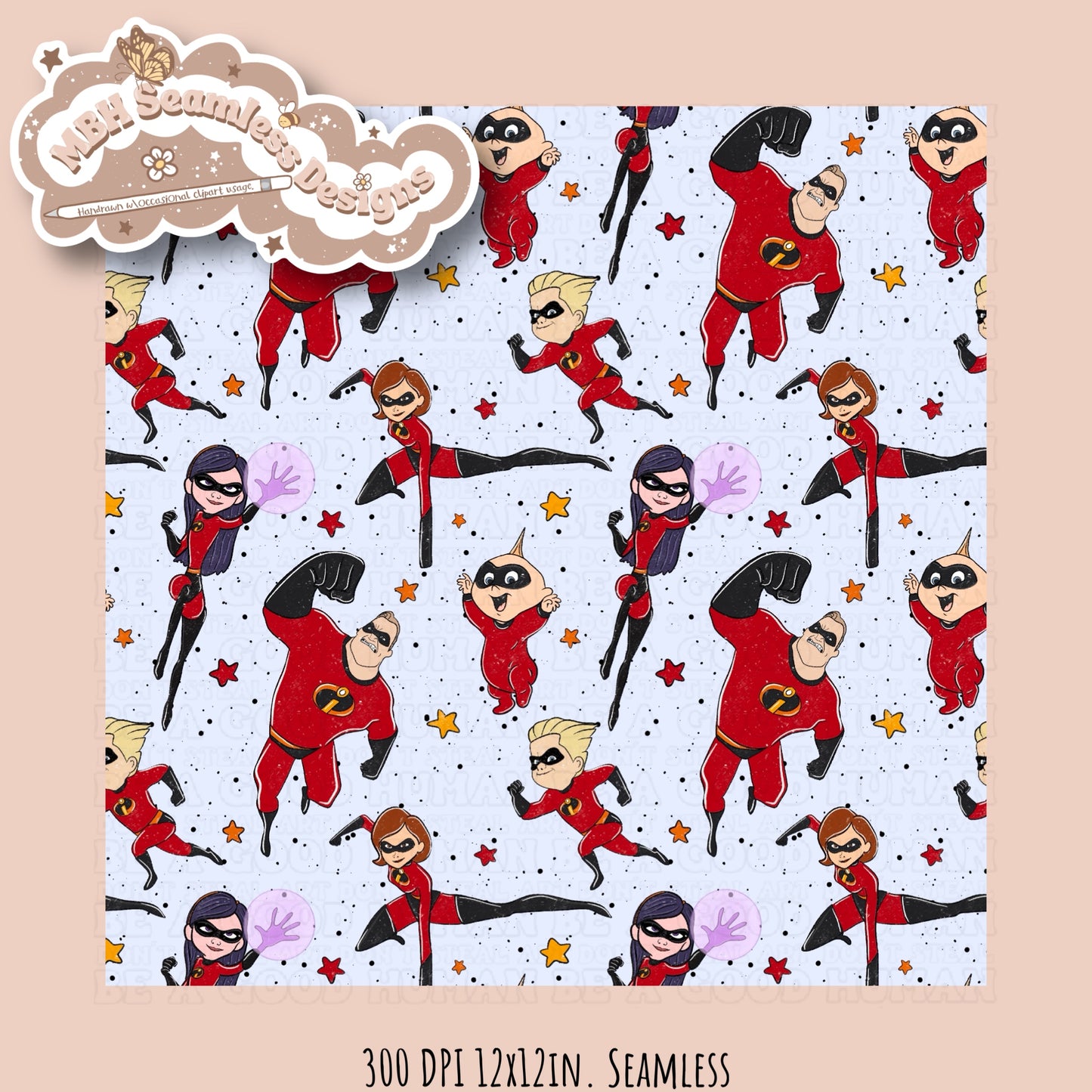 Starry Incredibles Seamless Pattern & PNG MULTIPLE COLORWAYS