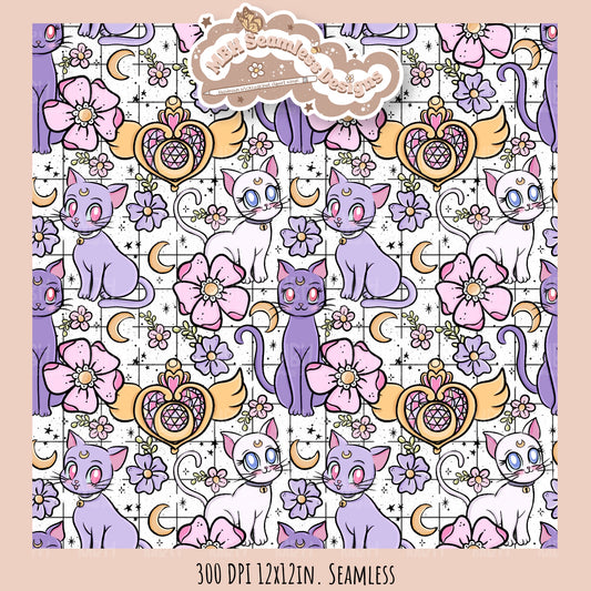 Sailor Moon Cats Seamless Pattern // PNG // MULTIPLE COLORWAY OPTIONS