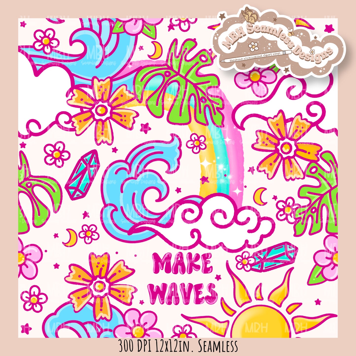 Make Waves Seamless Pattern • Multiple Colorways • PNG