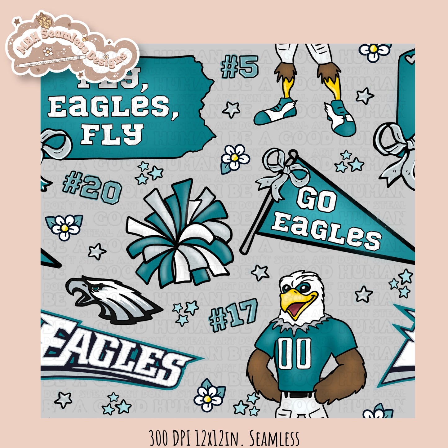 Eagles x Daisies Football Seamless Pattern // Assorted Colorways