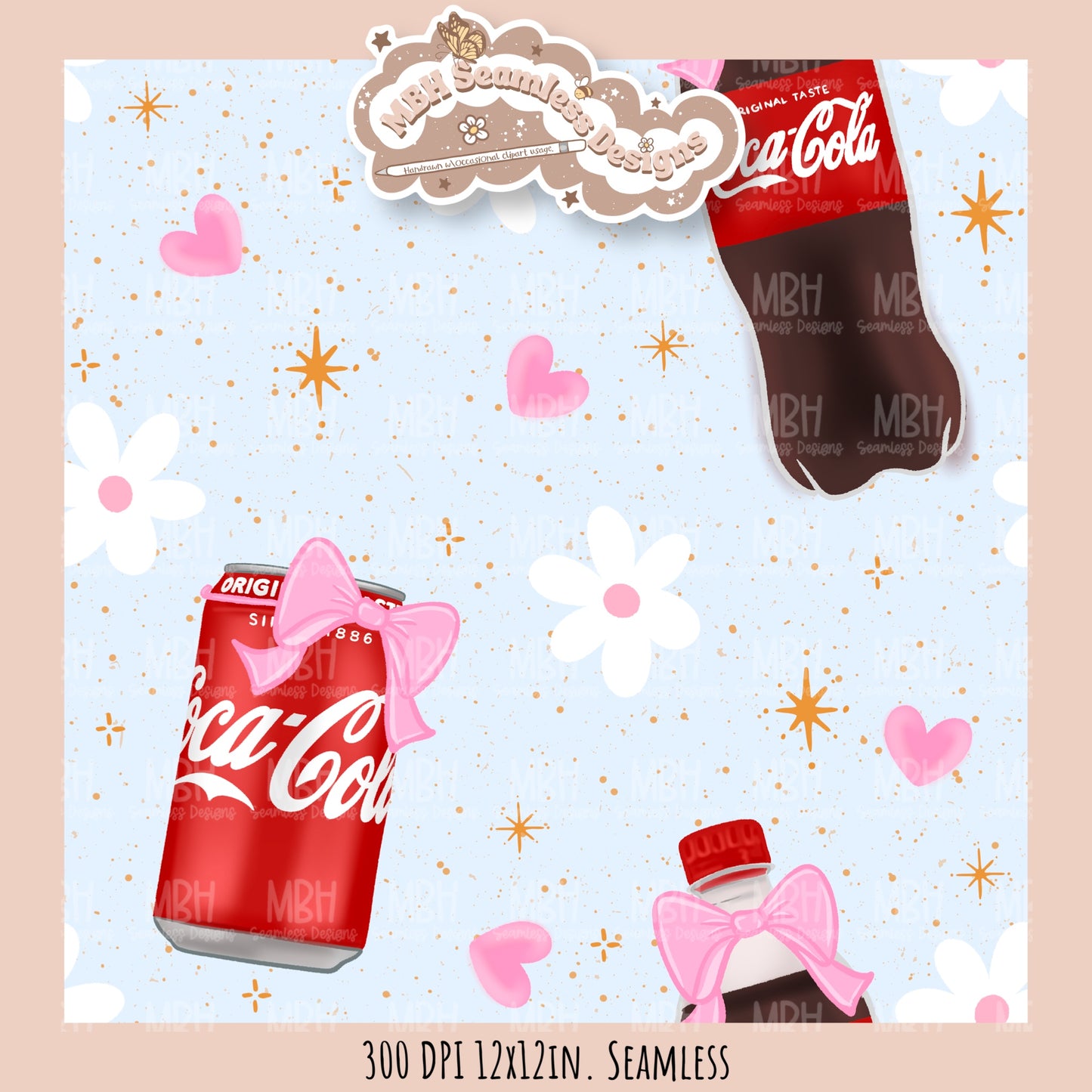 Coquette Cola Hearts Seamless Pattern // Multiple Colorway Options