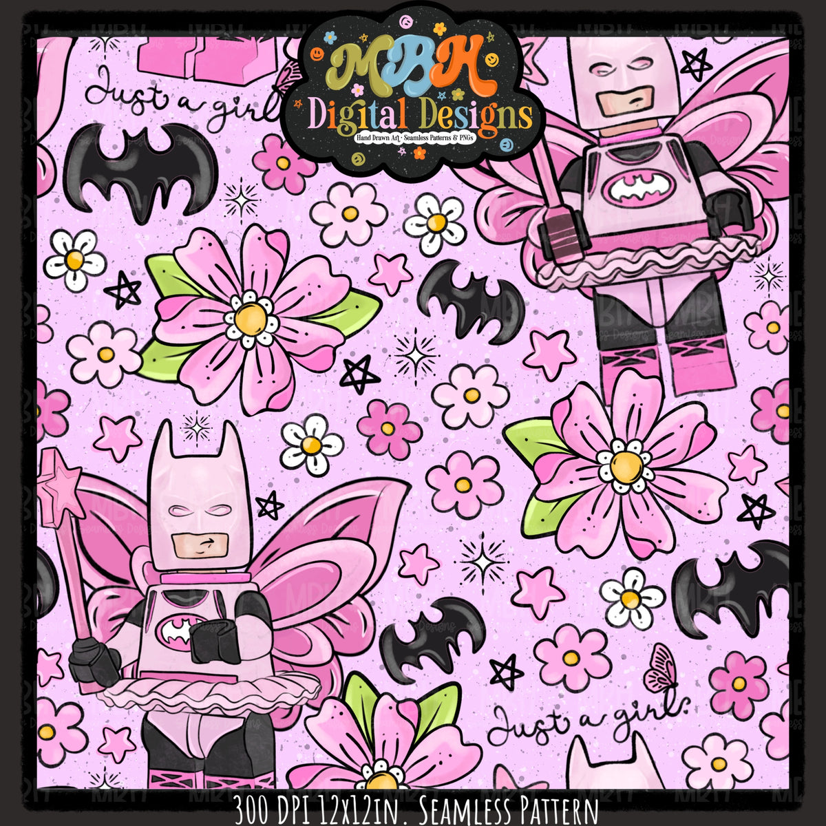 Floral Batgirl Seamless Pattern // PNG // MULTIPLE COLORWAYS