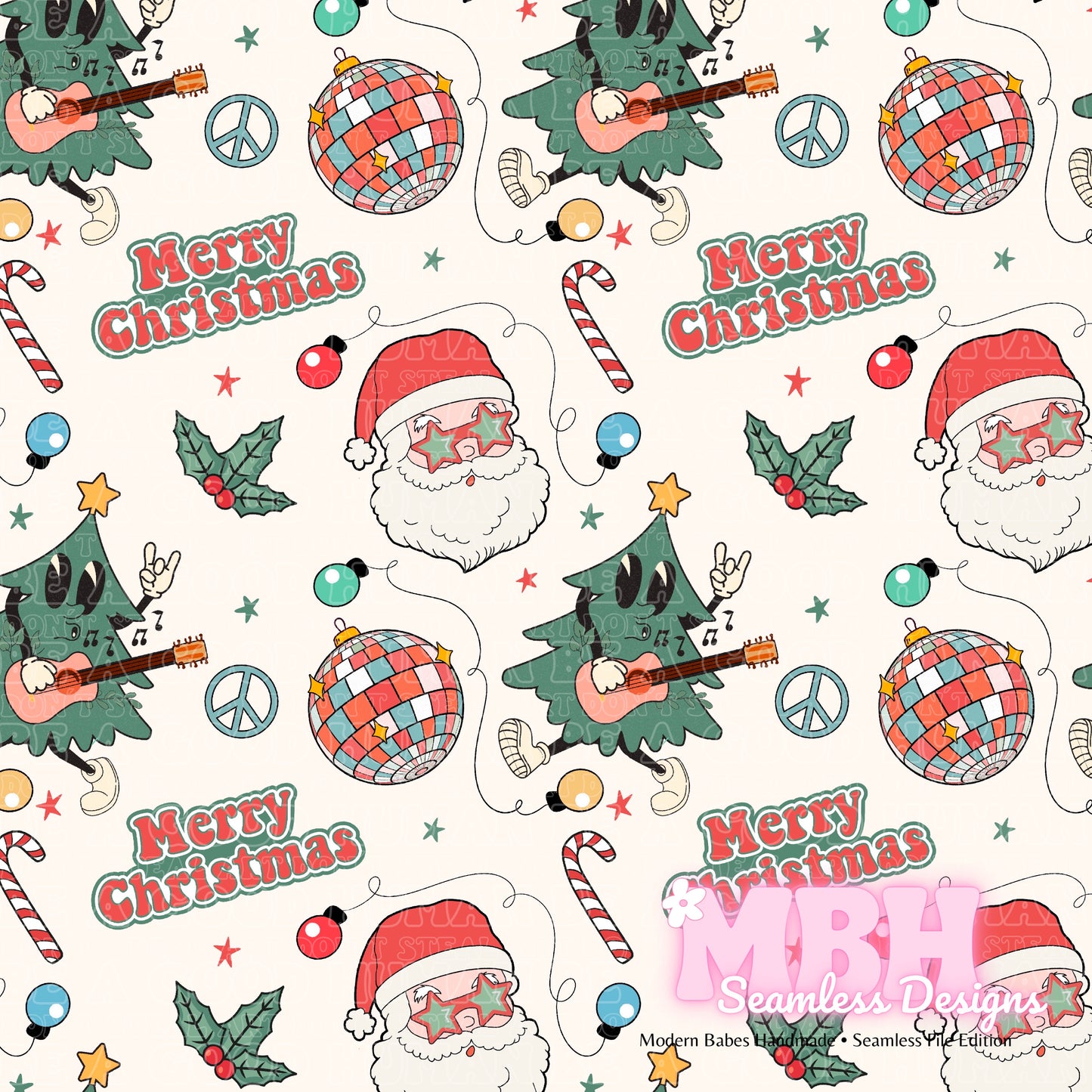 Groovy Merry Christmas Seamless Pattern