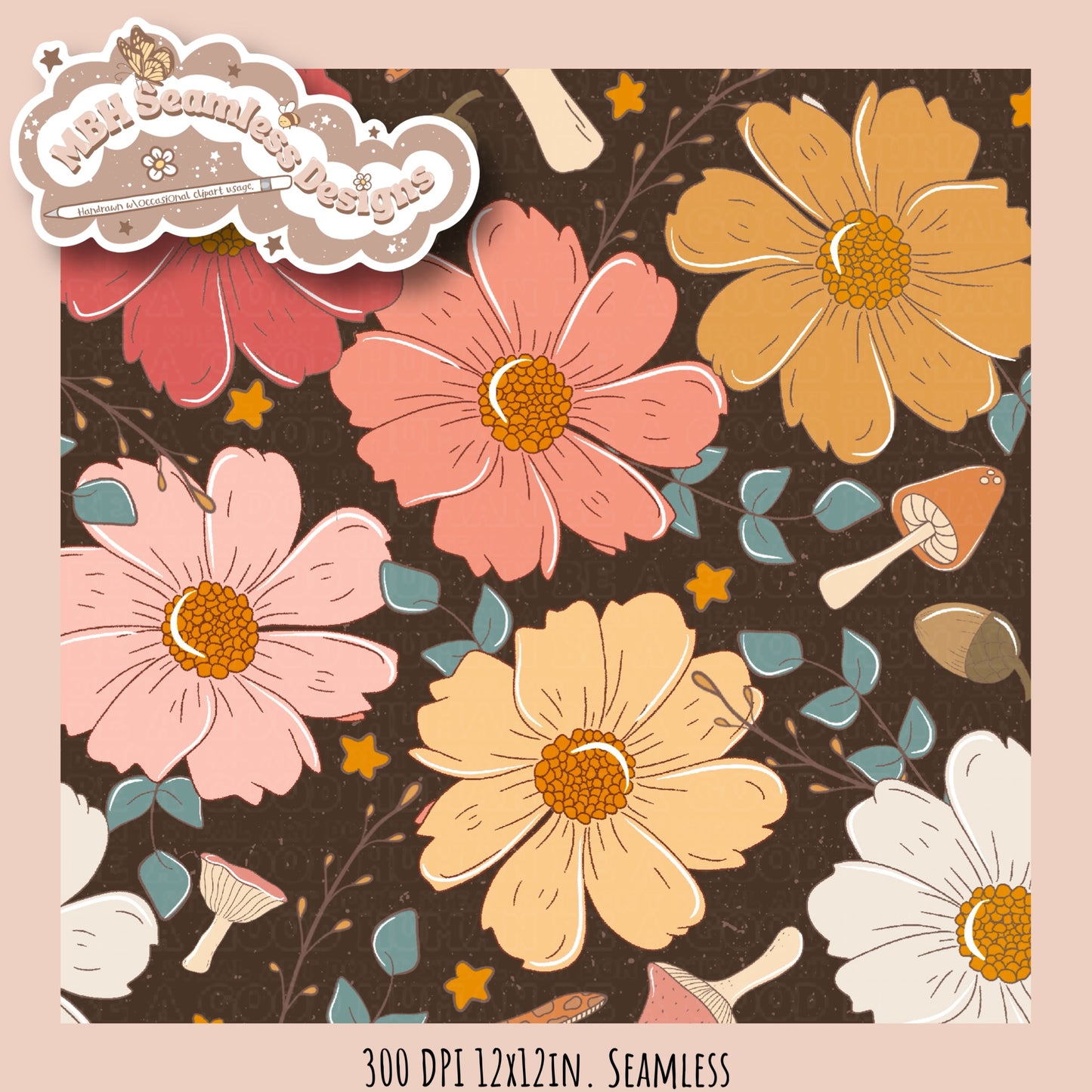 Fall Blooms Seamless Pattern MULTIPLE COLORWAYS