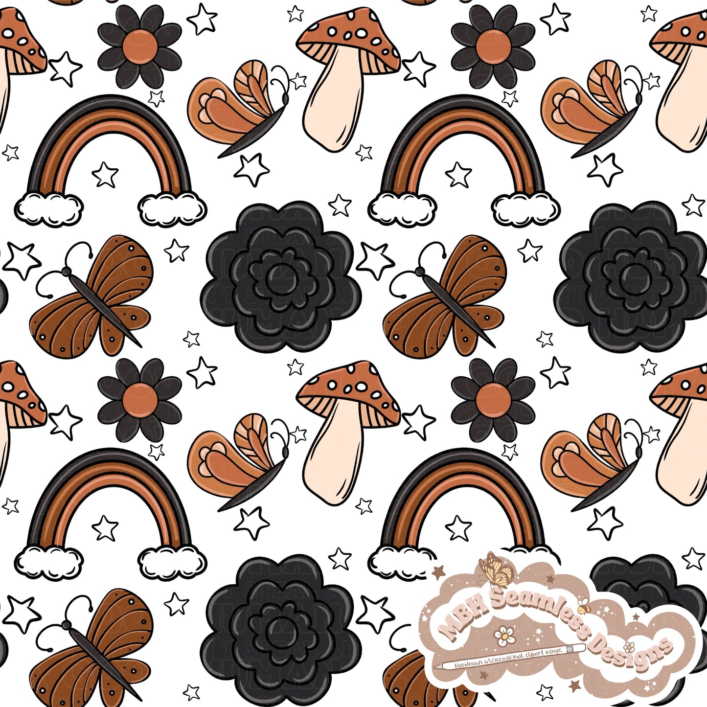 Midnight Floral Boho Seamless Pattern & PNG MULTIPLE COLORWAYS