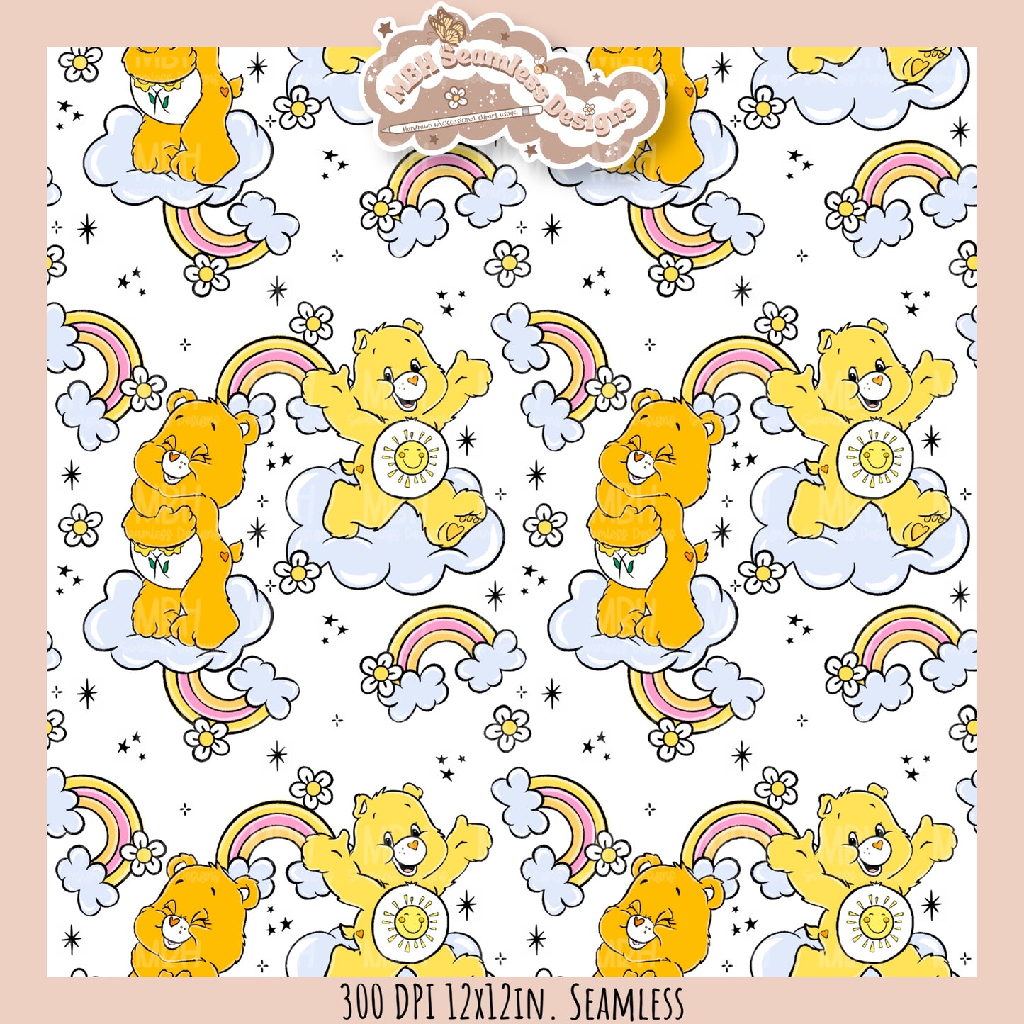 Rainbow Daisies Care Bears Seamless Pattern // Assorted Colorways