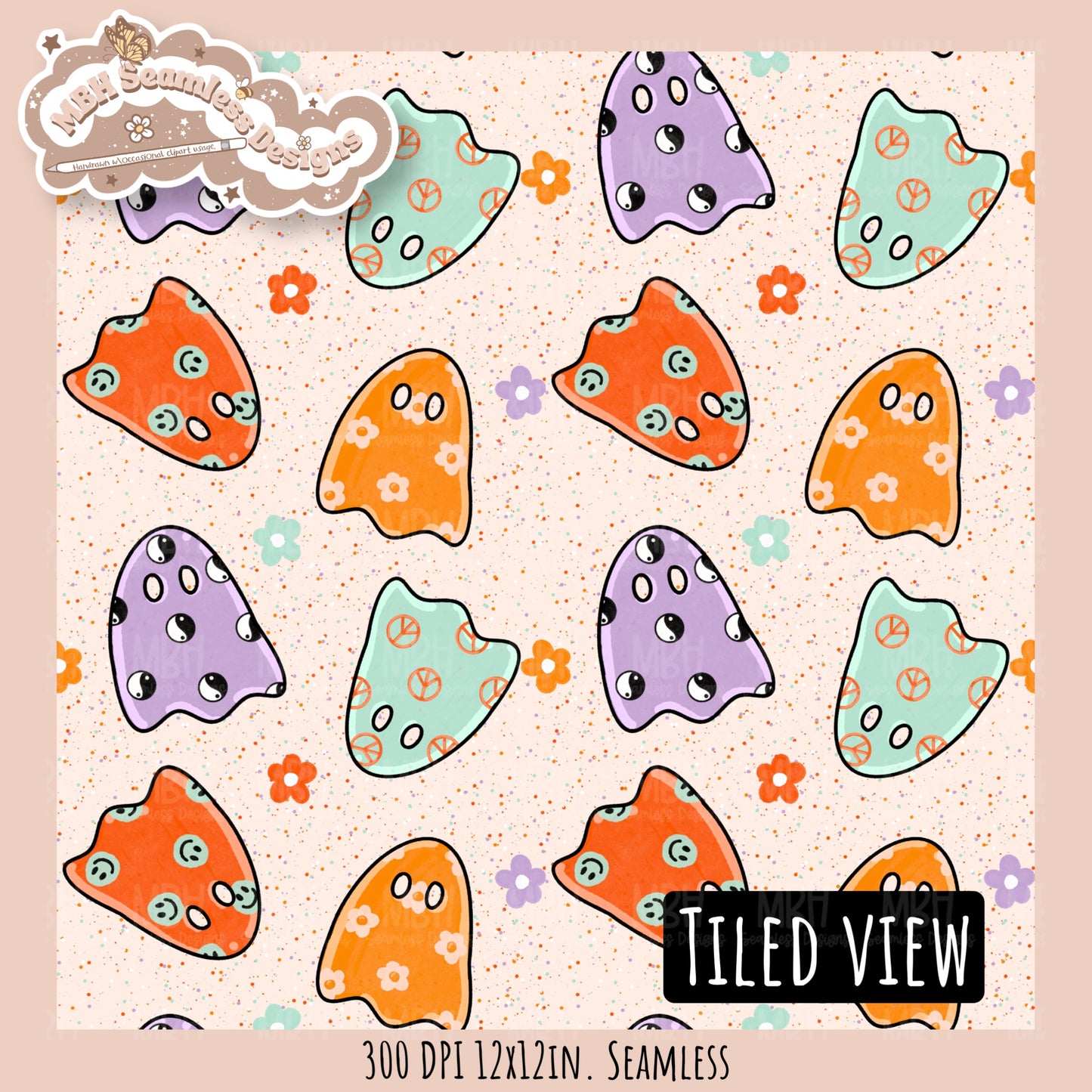 Groovy Ghouls Seamless Pattern // PNG // Assorted Colorway Options