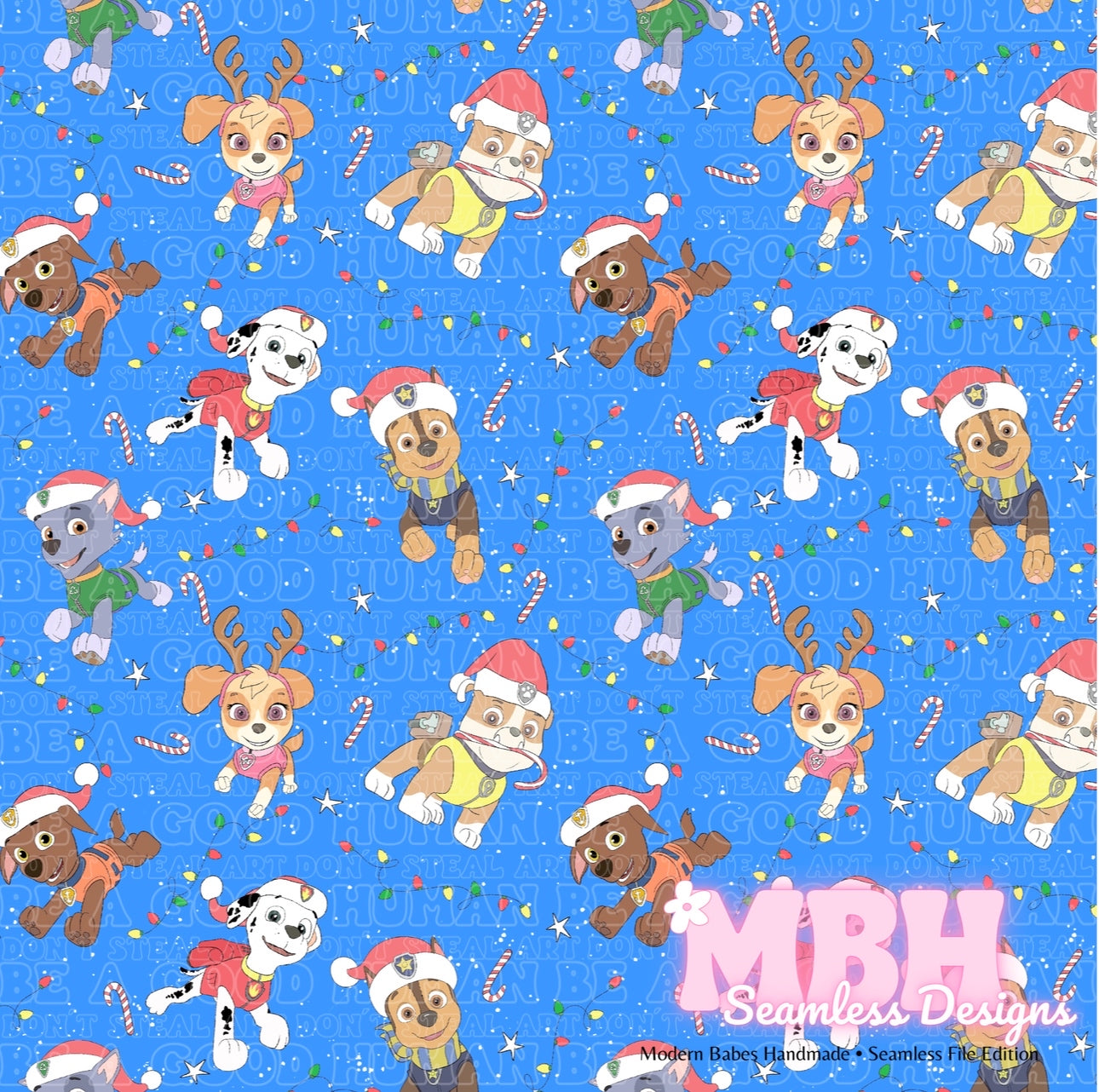 Paw Patrol Holiday Lights Seamless Pattern