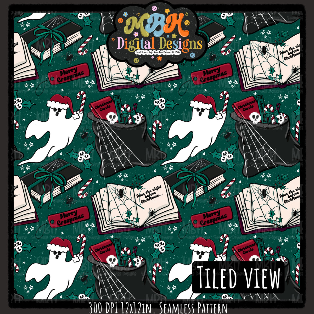 Bookish Creepmas Seamless Pattern // MULTIPLE COLORWAYS