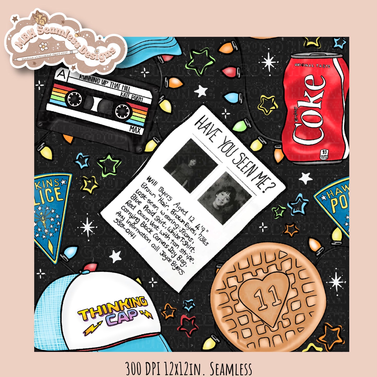 Stranger Things Lights Seamless Pattern // PNG // Multiple Colorways