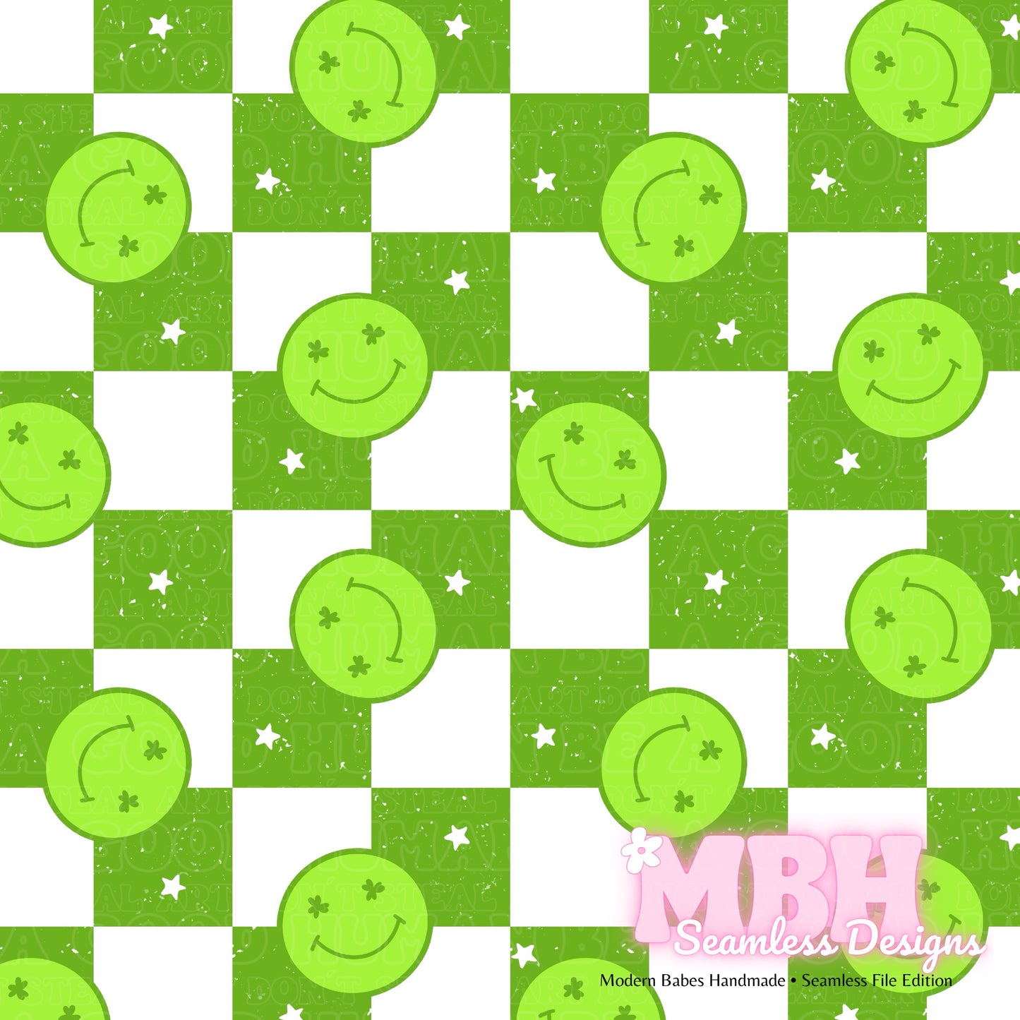 Checkered Shamrock Smilies Assorted Colorways Seamless Pattern