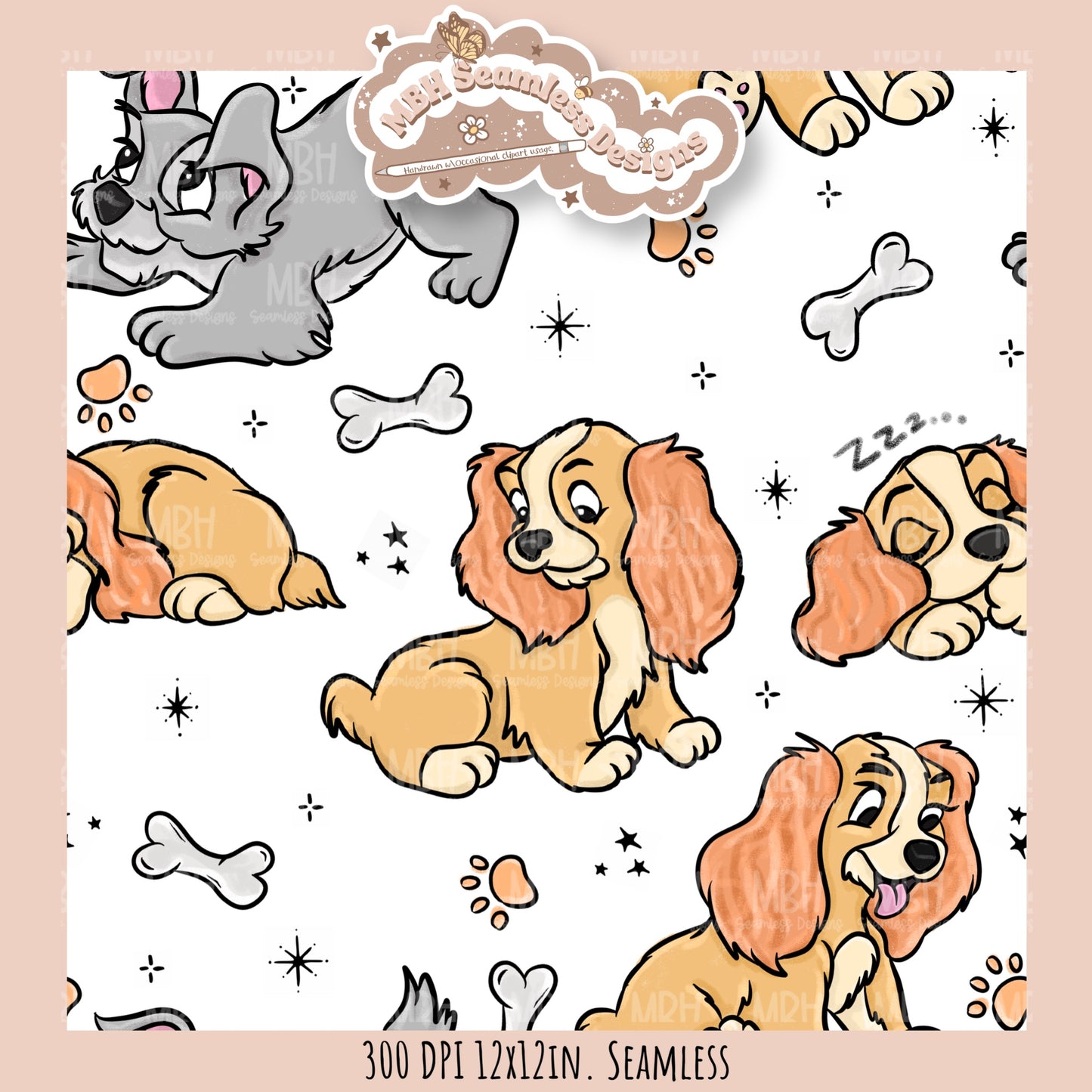 L&T Puppies Seamless Pattern // PNG // Multiple Colorway Options