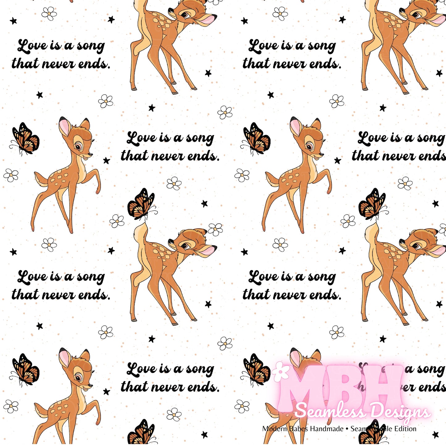 Bambi Quote Seamless Pattern Assorted Colorways