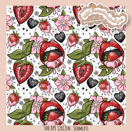 Dirty Tattoo Strawberries Seamless Pattern // PNG // ASSORTED COLORWAYS Seamless Pattern (Copy)