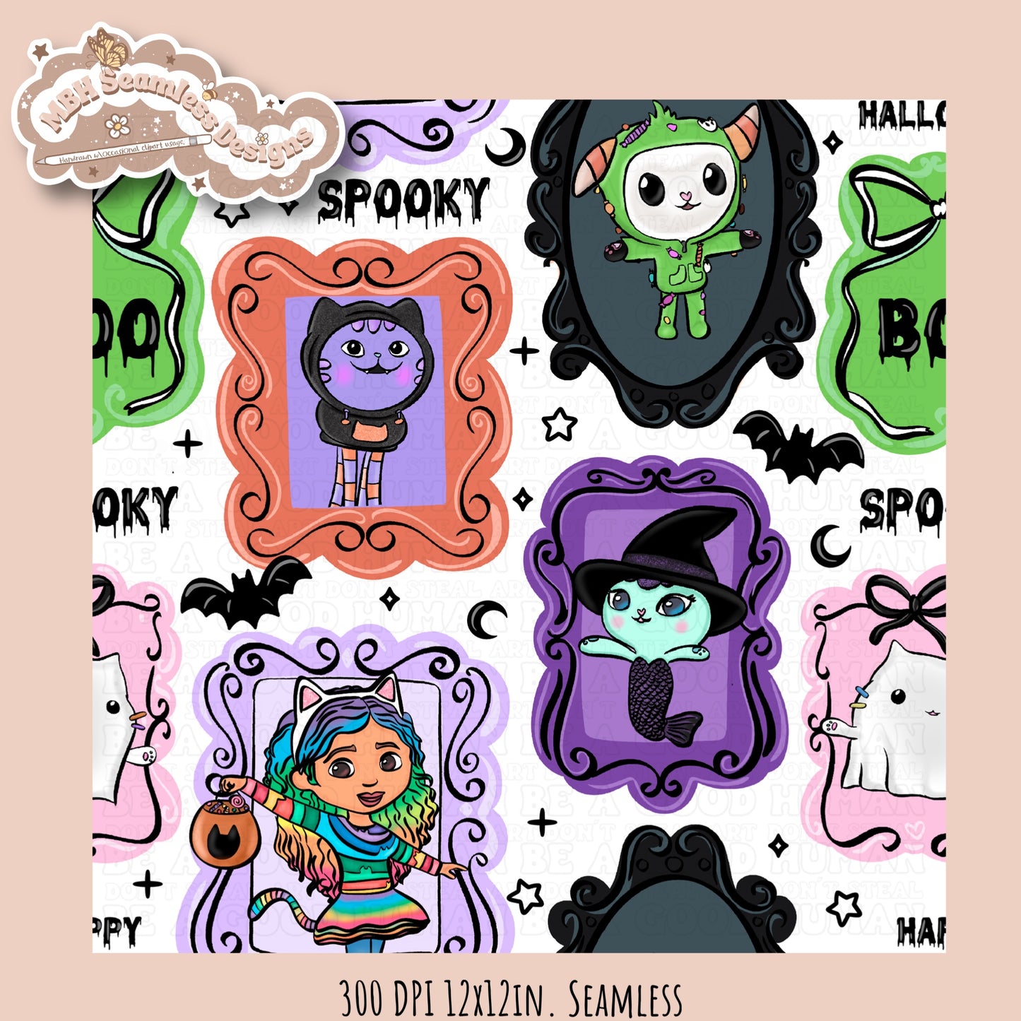 Gabby Spooky Frames Seamless Pattern // PNG // Assorted Colorways