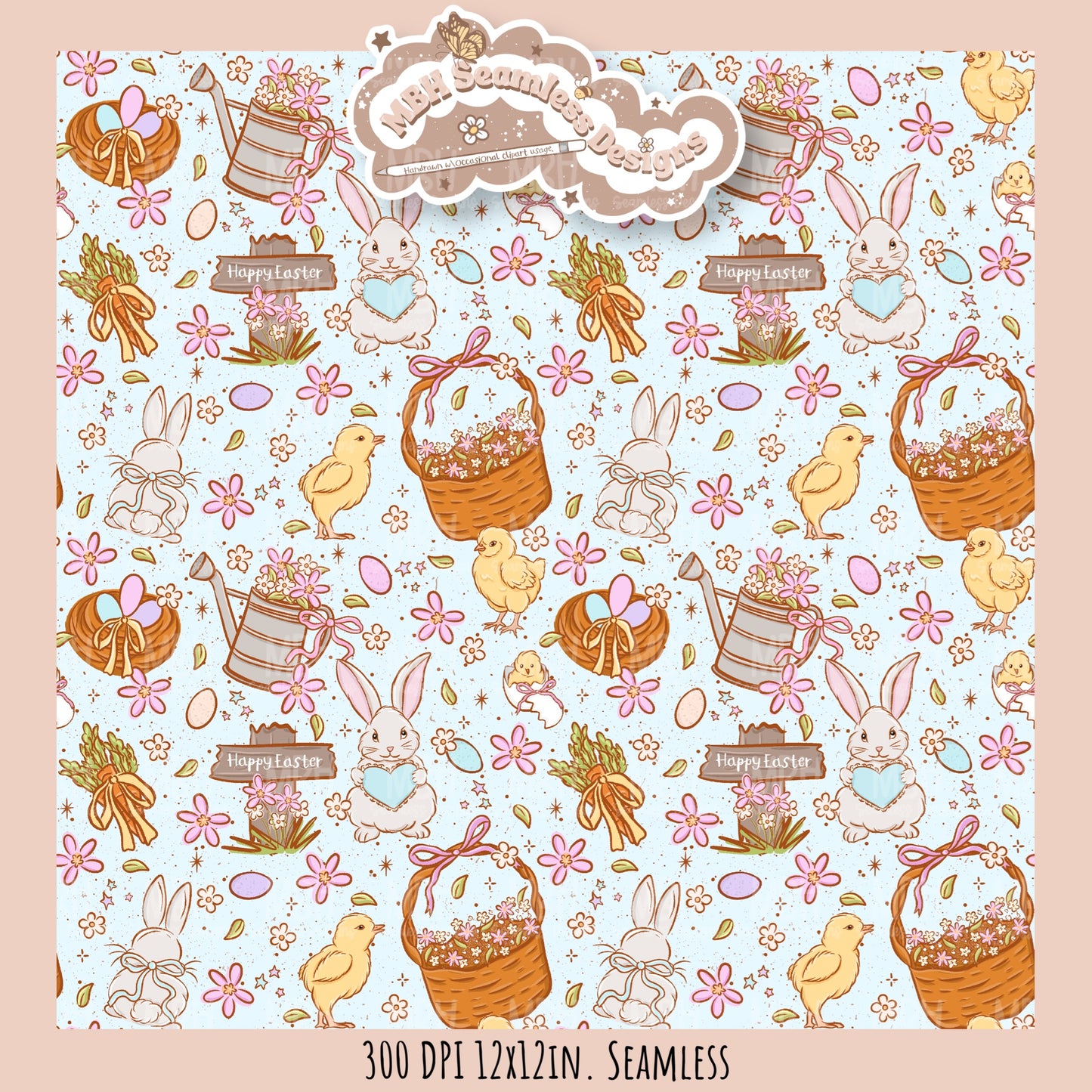 Whimsical Easter Seamless Pattern Multiple Colorway Options