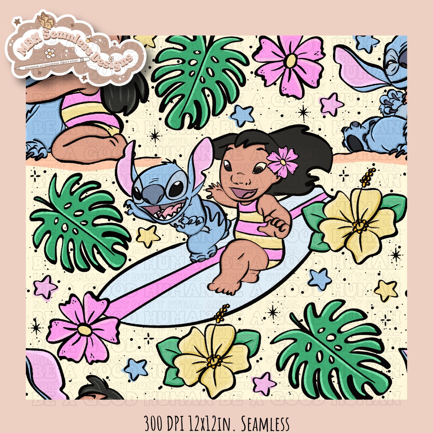 Lilo Stitch Summer Floral Seamless Pattern & PNG MULTIPLE COLORWAY OPTIONS