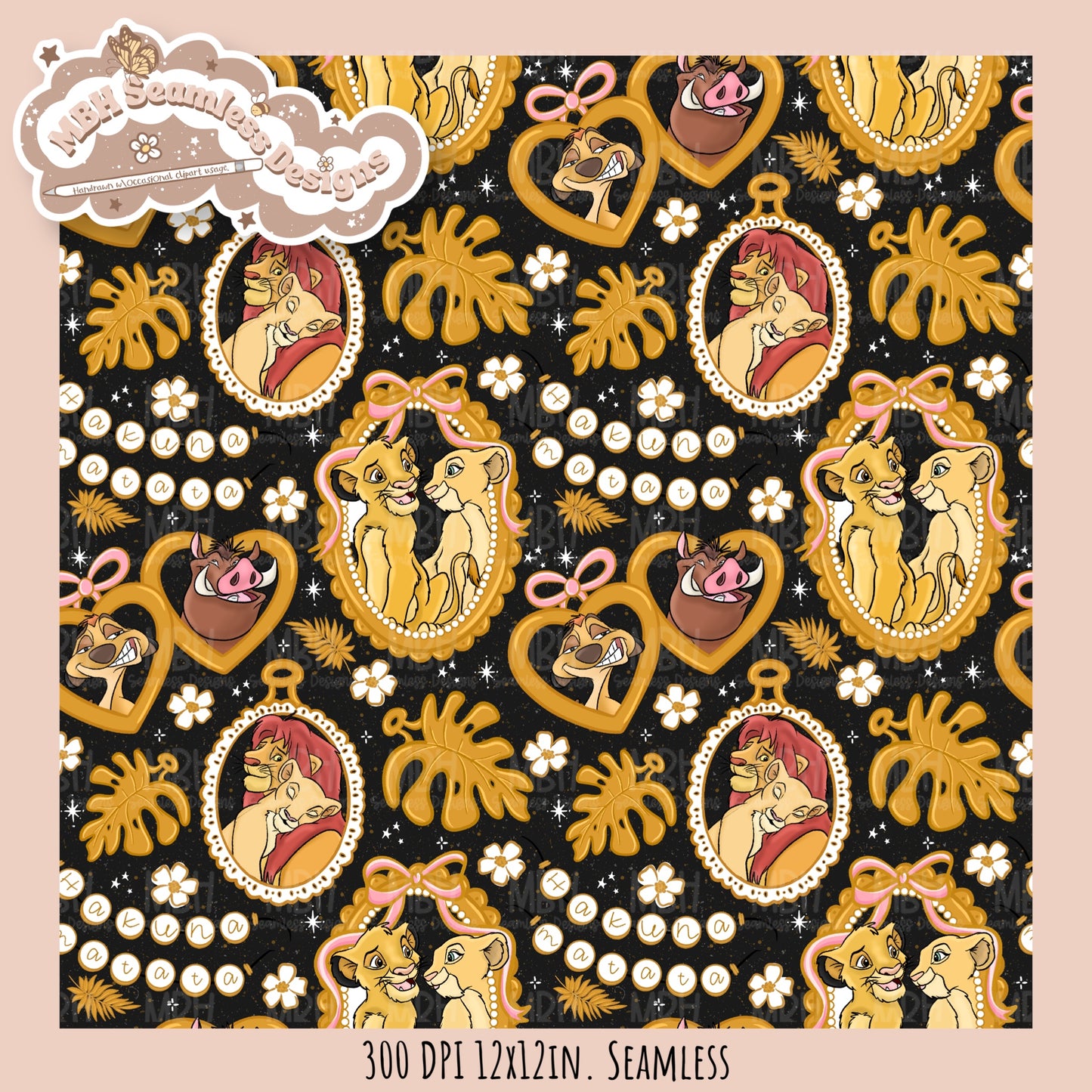 Lion King Frames Seamless Pattern // PNG // Multiple Colorway Options
