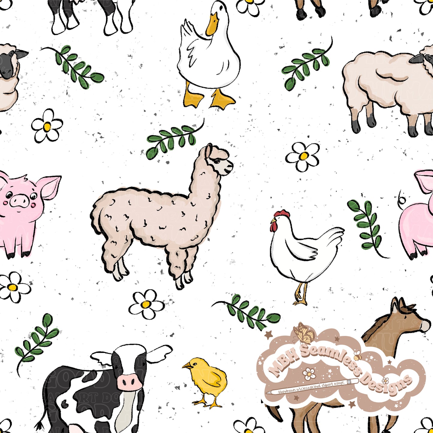 Boho Farm Animals Seamless Pattern MULTIPLE COLORWAYS