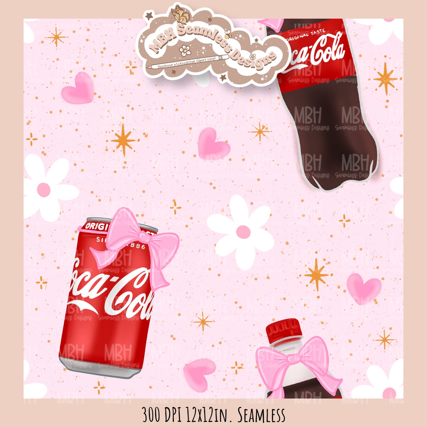 Coquette Cola Hearts Seamless Pattern // Multiple Colorway Options
