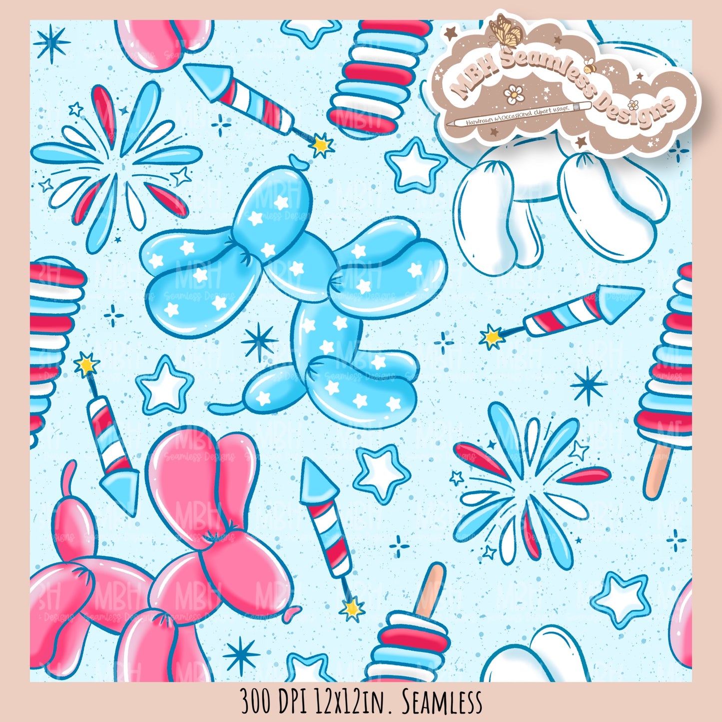 Starry FOJ Dog Balloons Seamless Pattern // SUB PNG // MULTIPLE COLORWAY OPTIONS