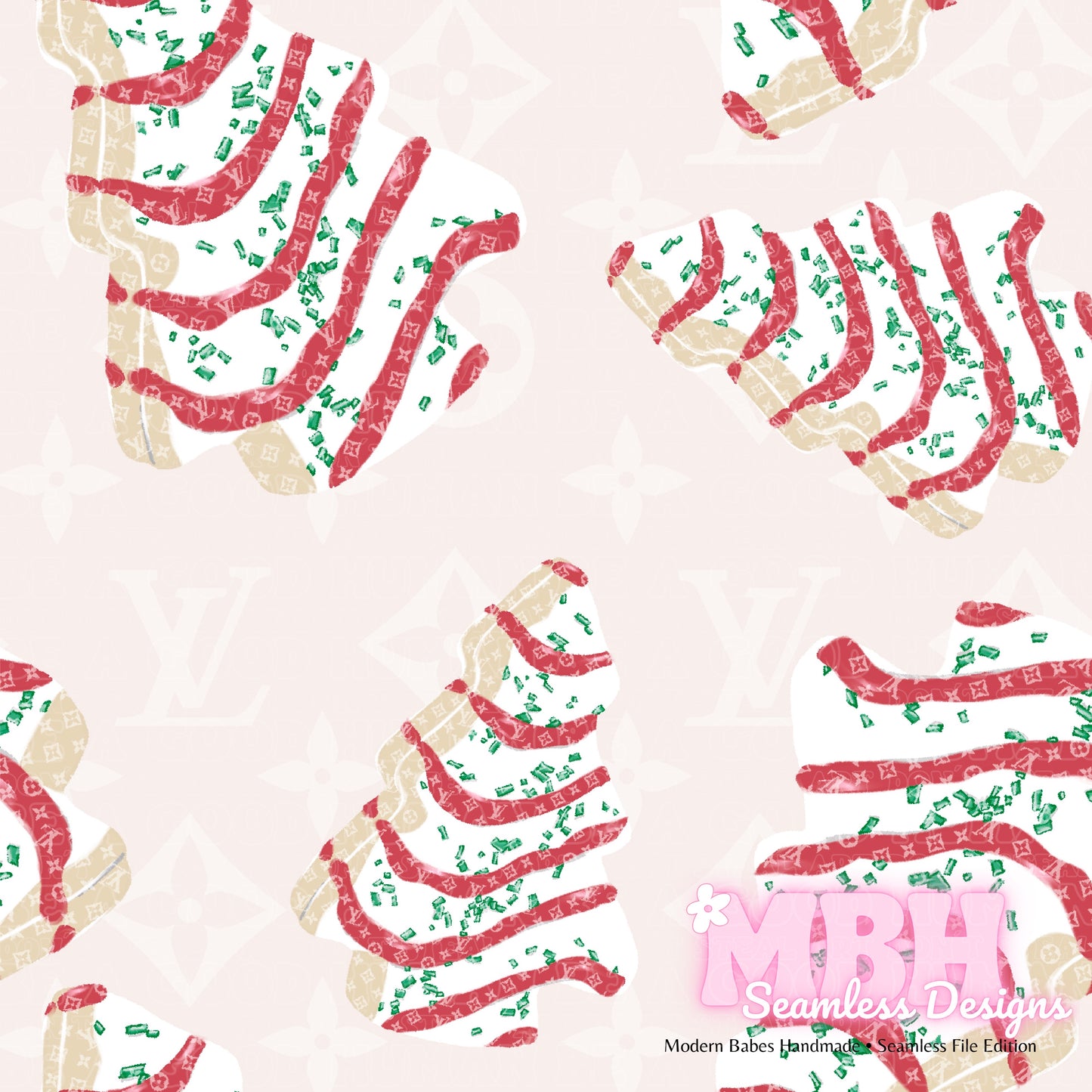 Boujee Christmas Tree Cakes Seamless Pattern