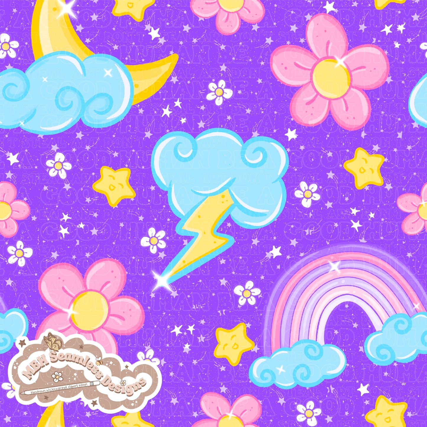 Starry Floral Rainbow Skies Seamless Pattern MULTIPLE COLORWAYS